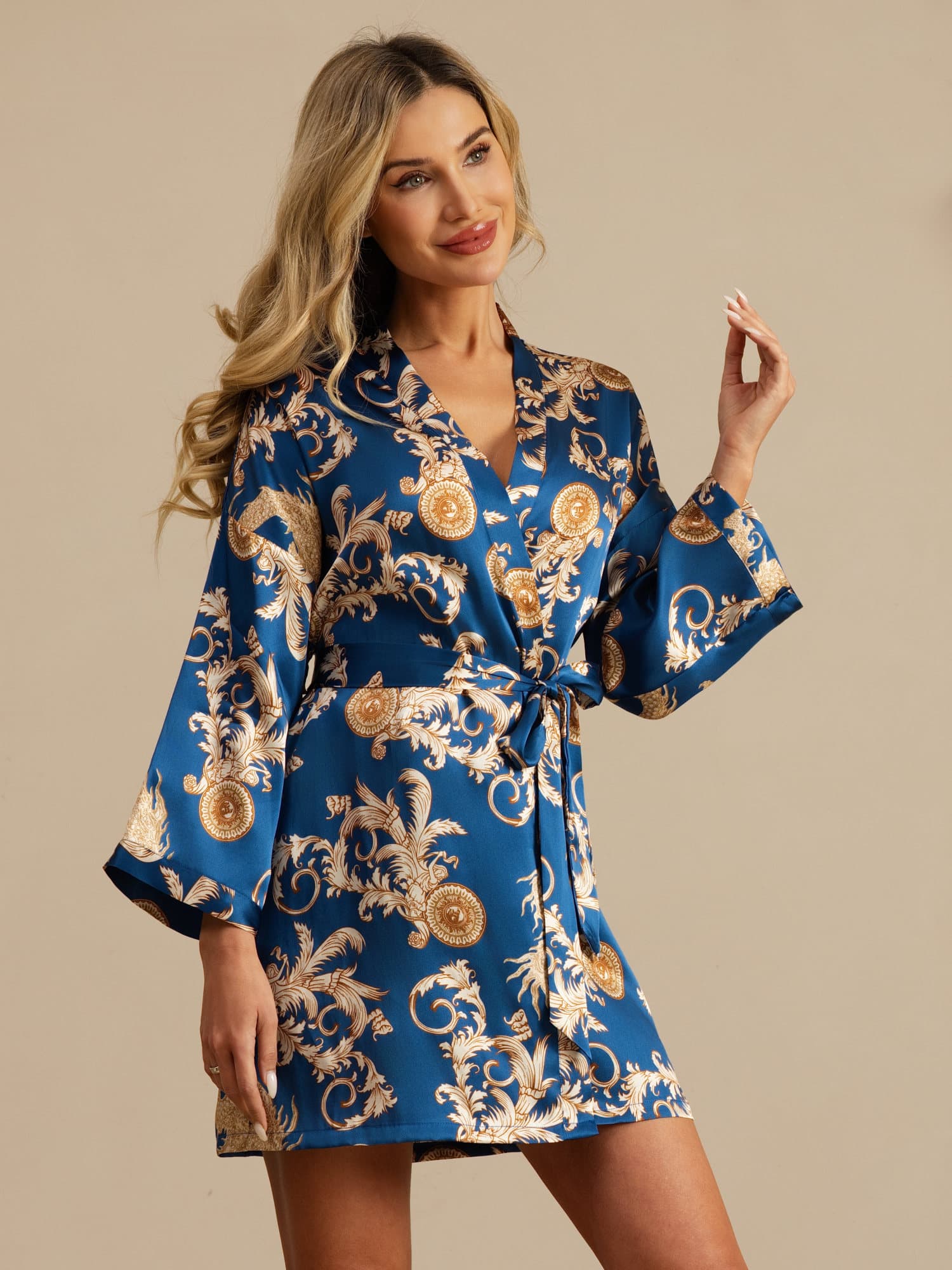 [Navy Drage] SilkSilky-NO Morgenkåpe for Kvinner 007