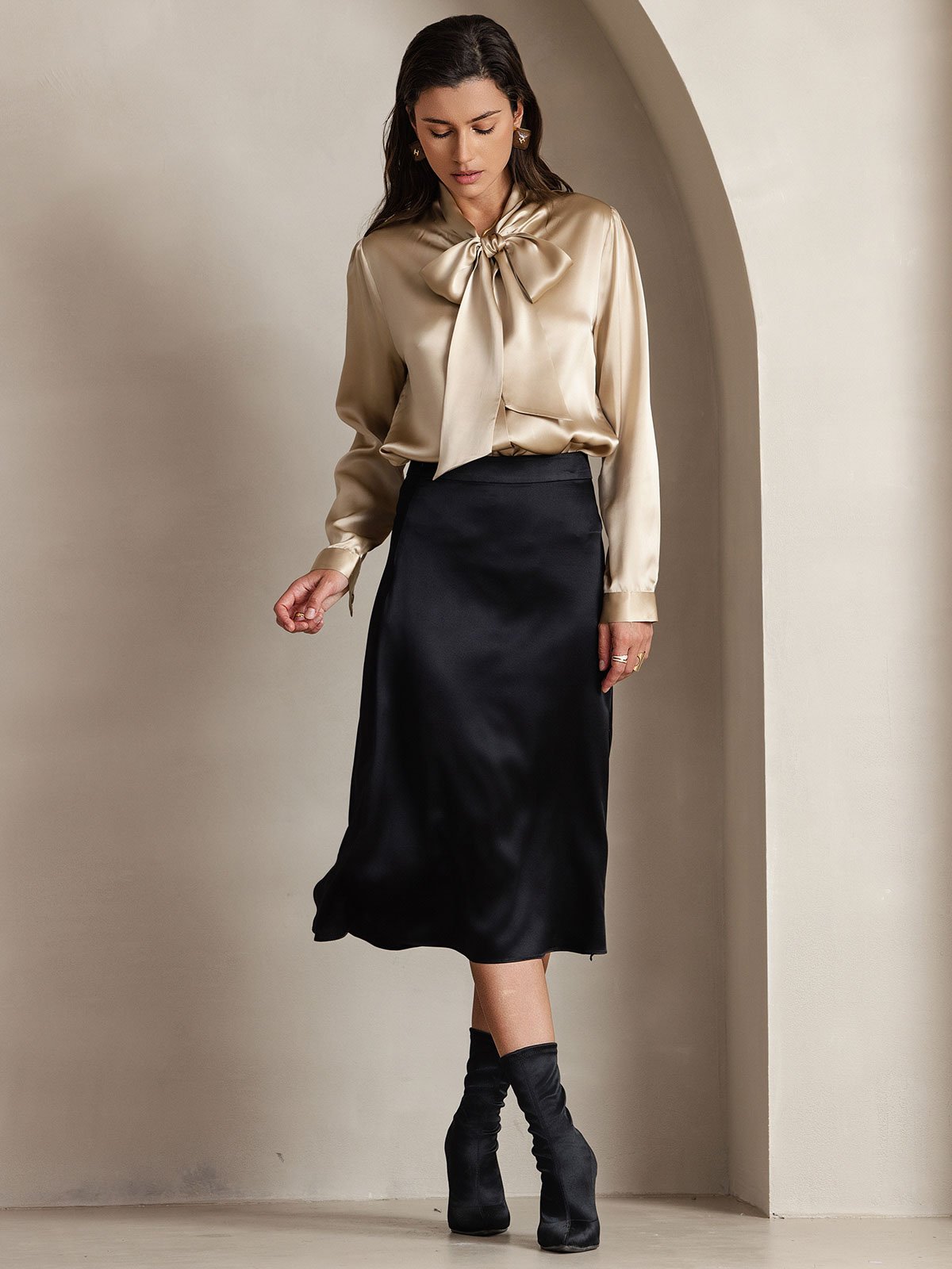 [Champagne] SilkSilky-NO 19Momme Silke Blouse 004