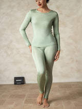 [Grønn] SilkSilky-NO Long Sleeve Round Neck Dame Langt Undertøy 004