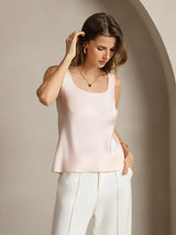 [Rosa] SilkSilky-NO 19Momme Ermeløs Dyp Rund Halsutringning Camisole Topp 002