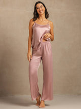 [Ferskenhud] SilkSilky-NO 19Momme Spaghetti Stropp Dyp Rund Halsutringning Camisole sett 006