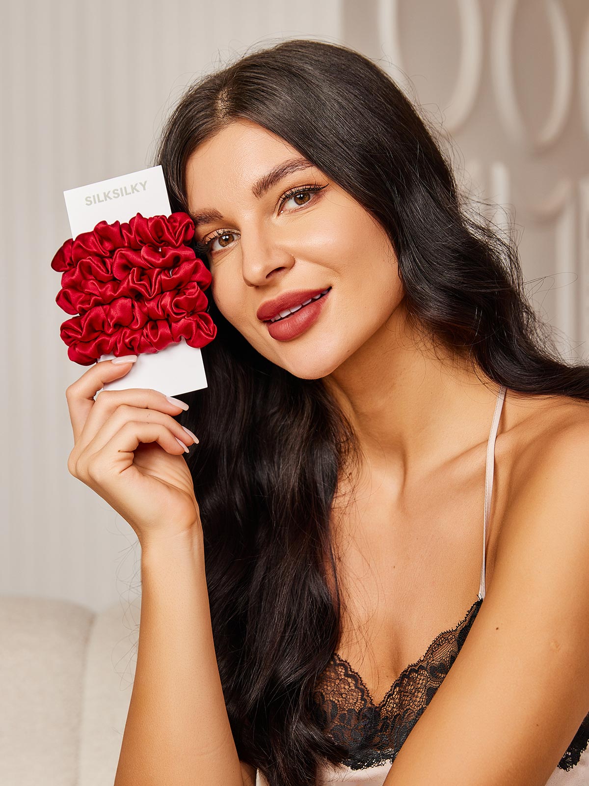 [Rød] SilkSilky-NO 19Momme Scrunchie 002