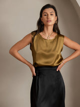 [Brun] SilkSilky-NO Sleeveless Round Neck Camisole Topp 004