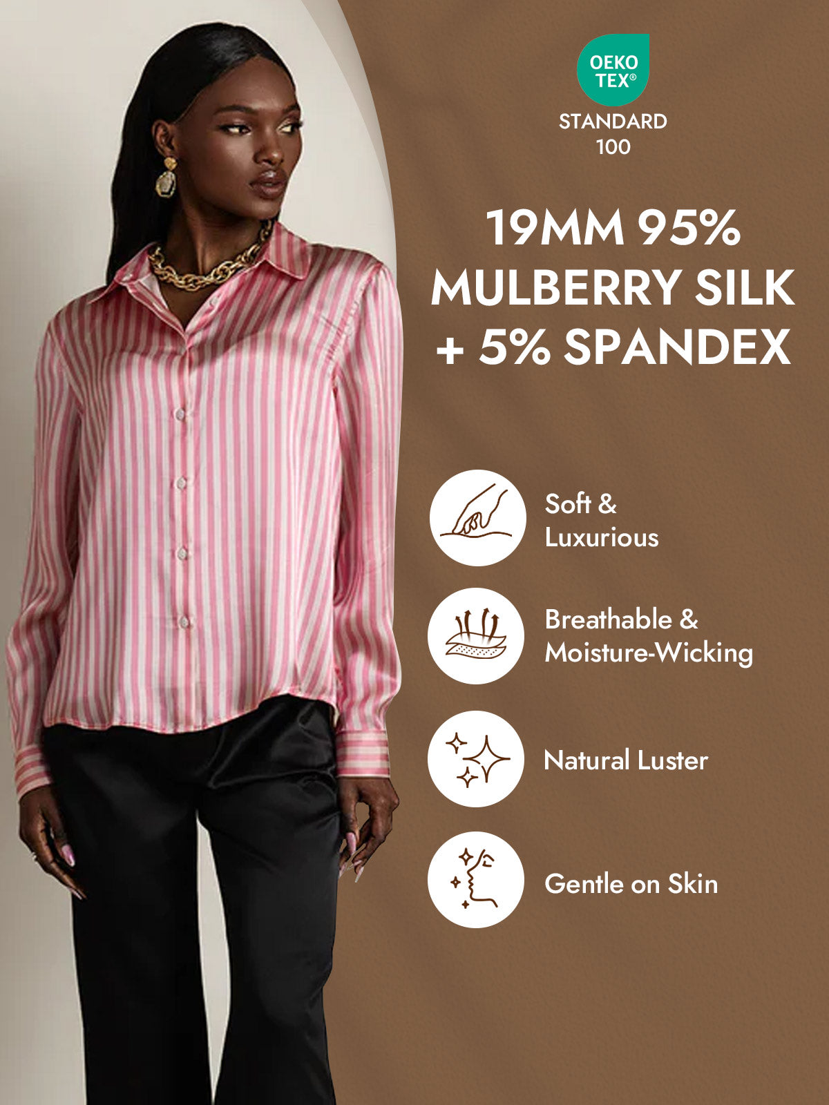 [Rosa Stripe] SilkSilky-NO Silke Womens Shirt 004