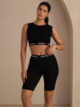 [Svart] SilkSilky-NO Sleeveless Crew Neck Camisole Topp 004