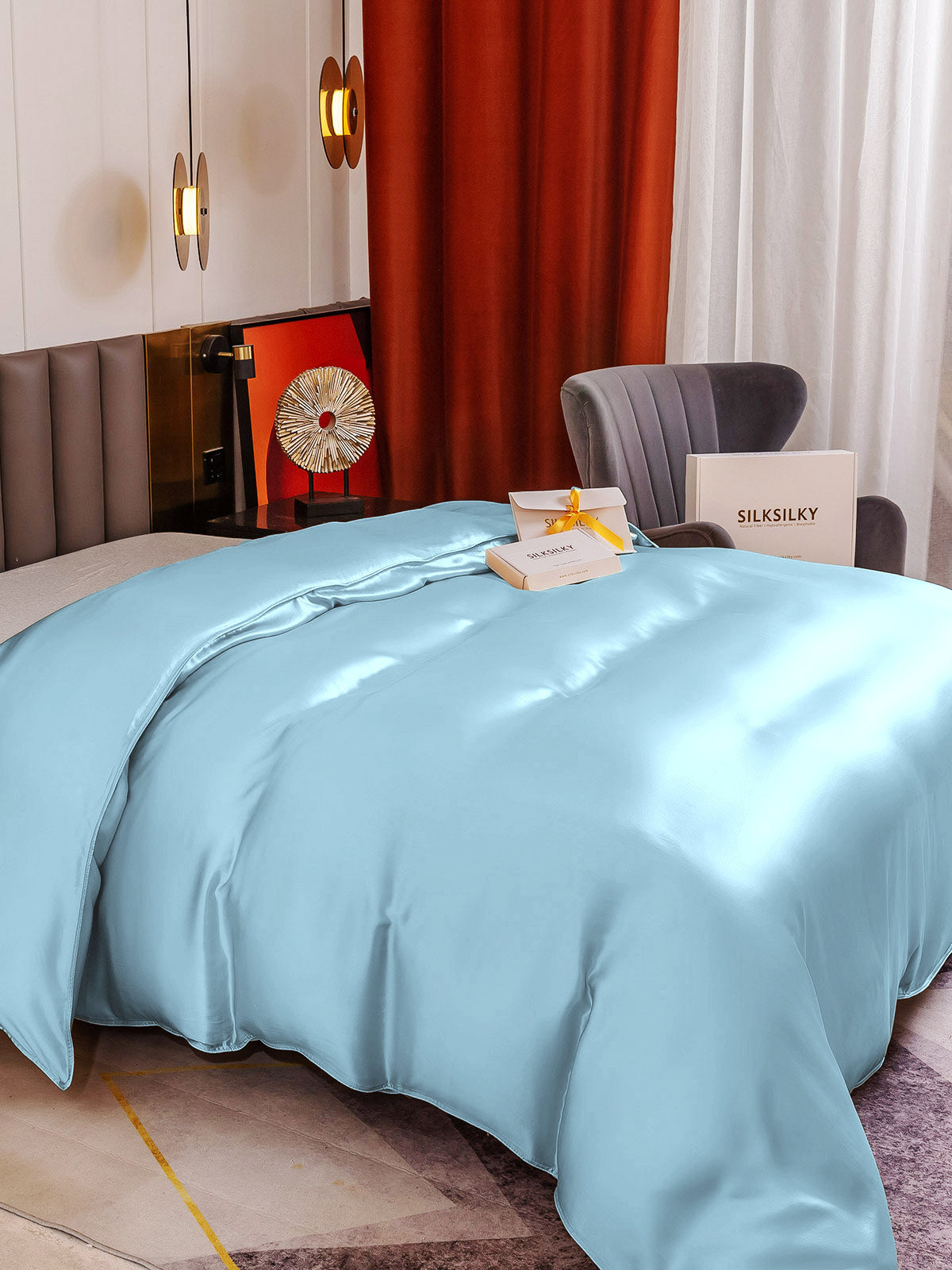 [Lyse Blå] SilkSilky-NO 19Momme Duvet Cover 002