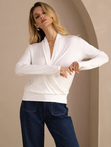 [Hvit] SilkSilky-NO Long Sleeve Wrap Damebluser 003