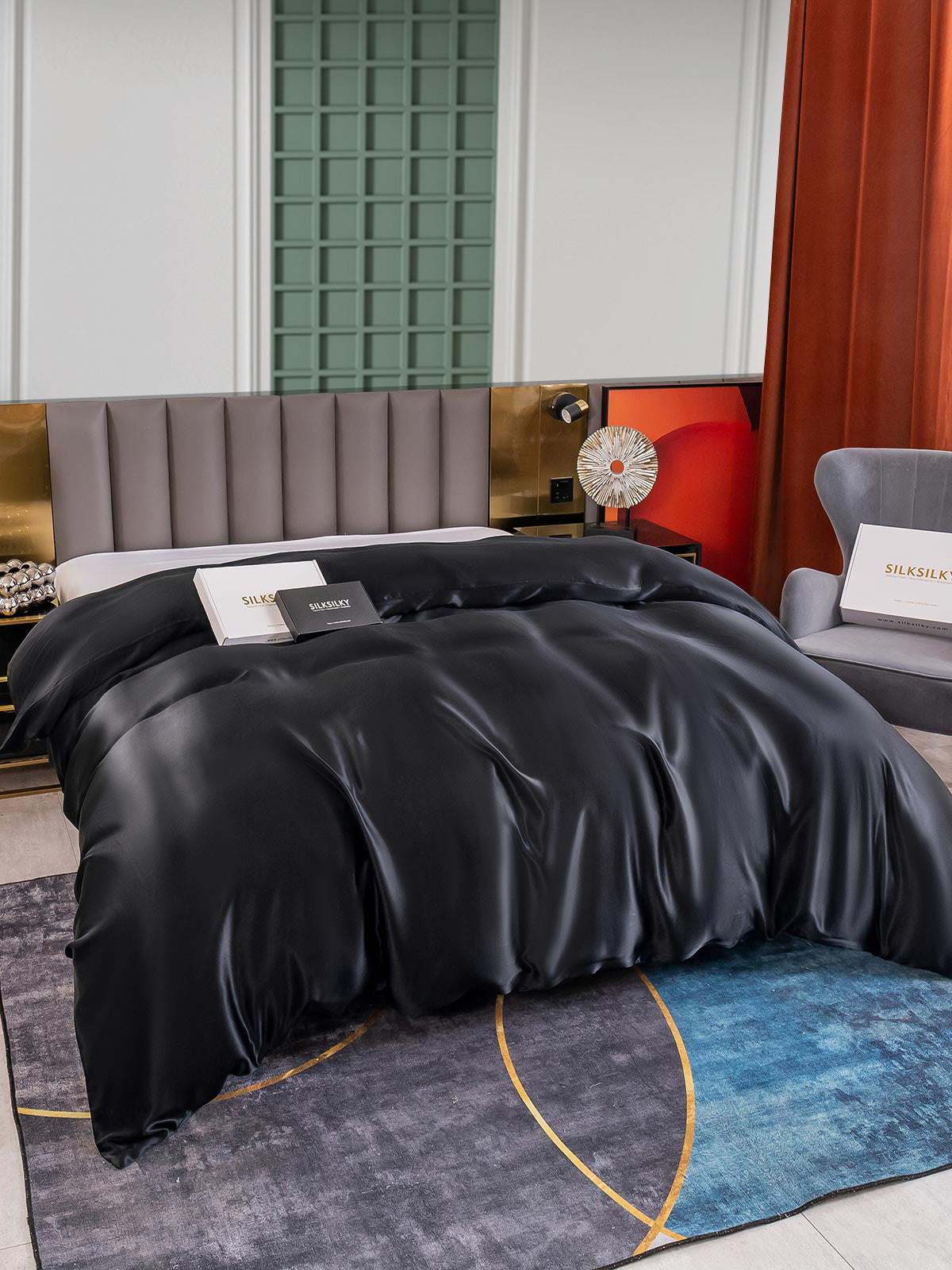 [Svart] SilkSilky-NO 25Momme Duvet Cover 005