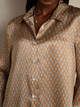 [Floral] SilkSilky-NO Long Sleeve Lapel Collar Skjorte for Kvinner 009