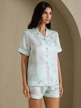 [Himmelsblå Blomster] SilkSilky-NO Short Sleeve Notch Collar Pyjamas for Kvinner 003