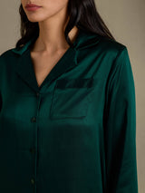 [Mørk Grønn] SilkSilky-NO Long Sleeve Lapel Collar Pyjamas for Kvinner 004