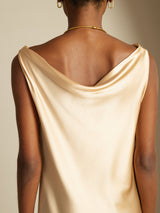 [Champagne] SilkSilky-NO Sleeveless Cowl Neck Kjole 004