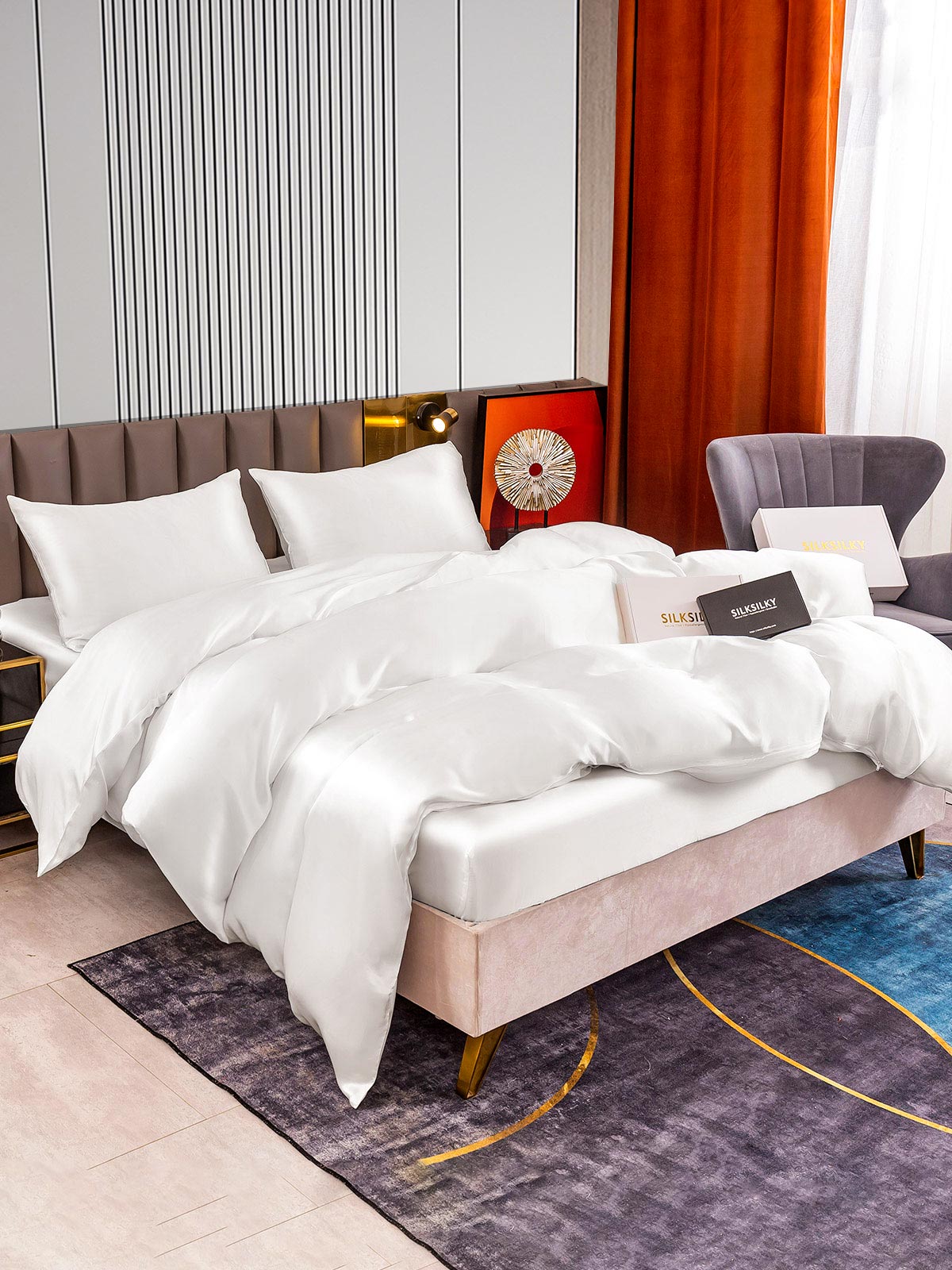 [Hvit] SilkSilky-NO 22Momme Bedding Set 004