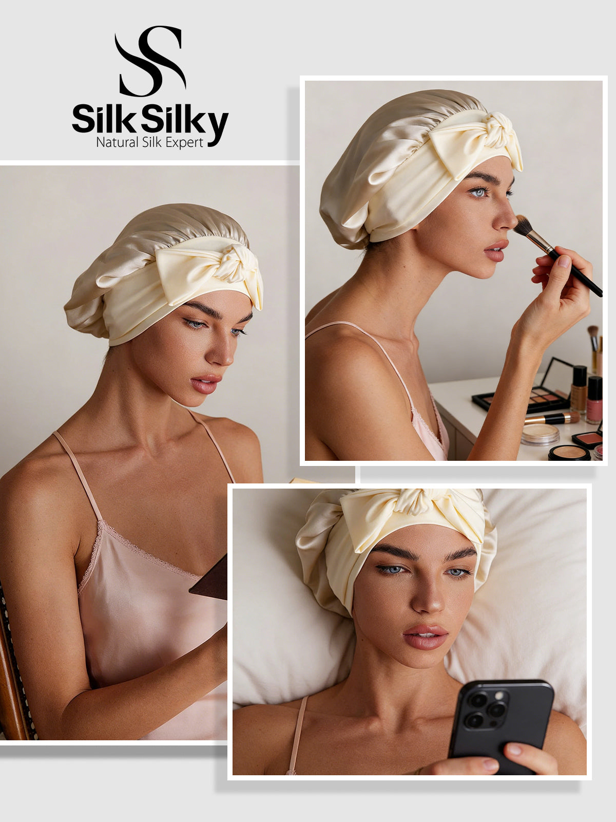 [Beige] SilkSilky-NO Silke Sleep Cap 005