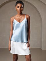 [Gråblå] SilkSilky-NO Spaghetti Strap V Neck Camisole Topp 006