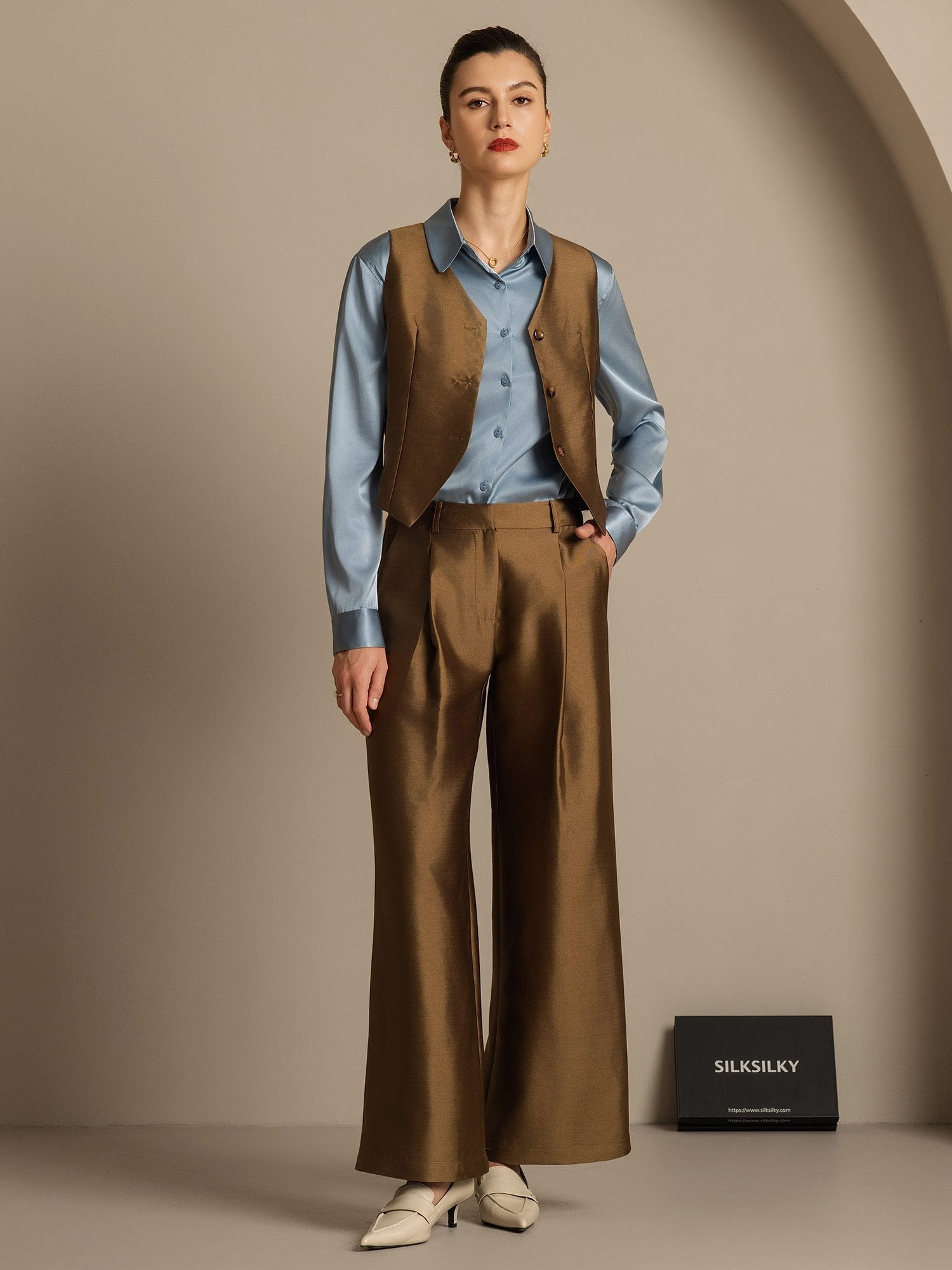 [Bronse] SilkSilky-NO 32Momme Silk-Wool Blend Womens Pants 008,