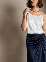 [Hvit] SilkSilky-NO 19Momme Spaghetti Stropp Dyp Rund Halsutringning Camisole Topp 008