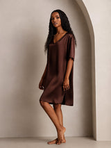 [Brun] SilkSilky-NO Half Sleeve V Neck Nattkjole 007