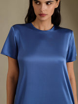 [Ekte Petrol] SilkSilky-NO Short Sleeve Crew Neck Kjole 004