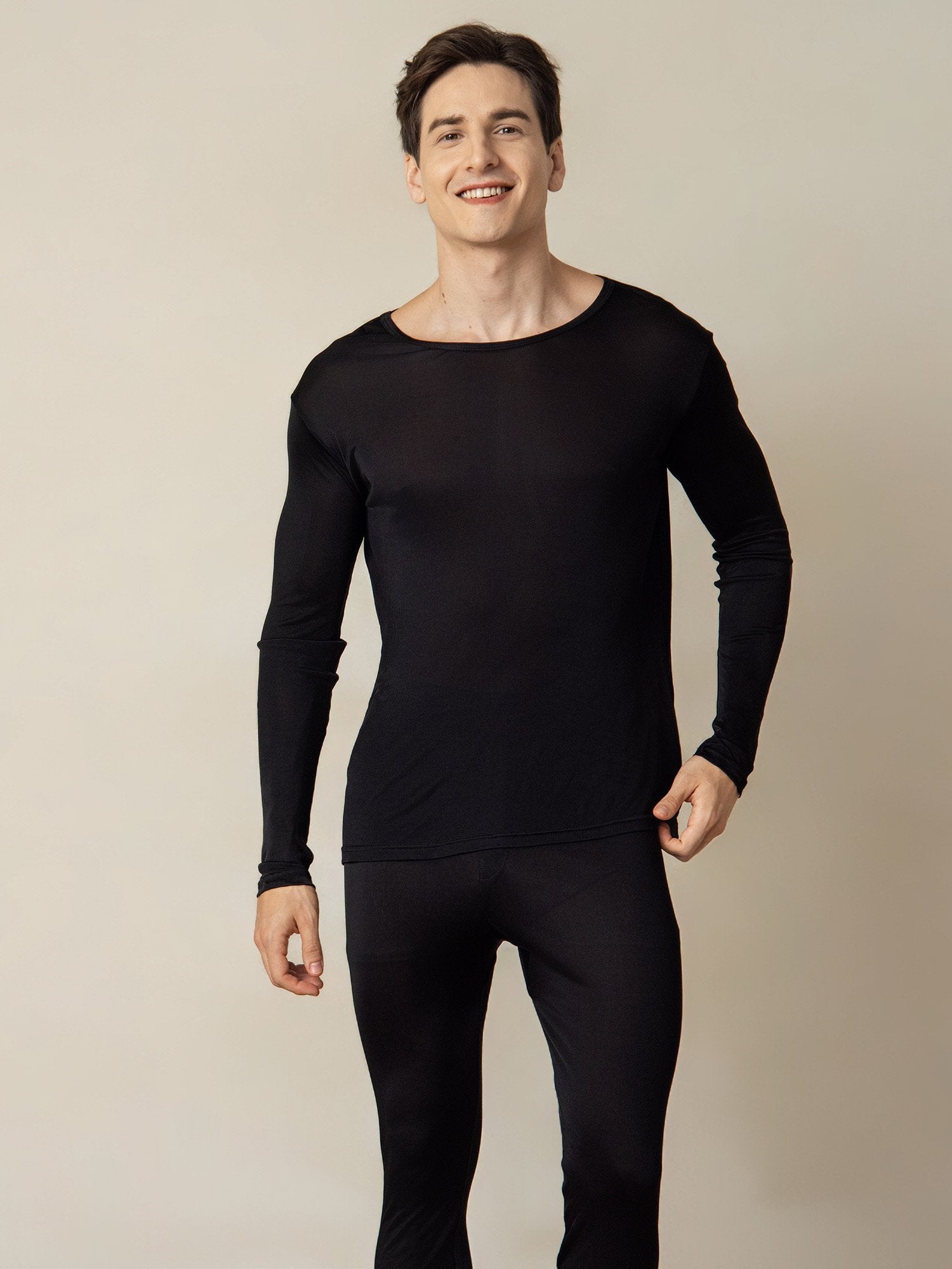 [Svart] SilkSilky-NO Silke Mens Pajamas 004