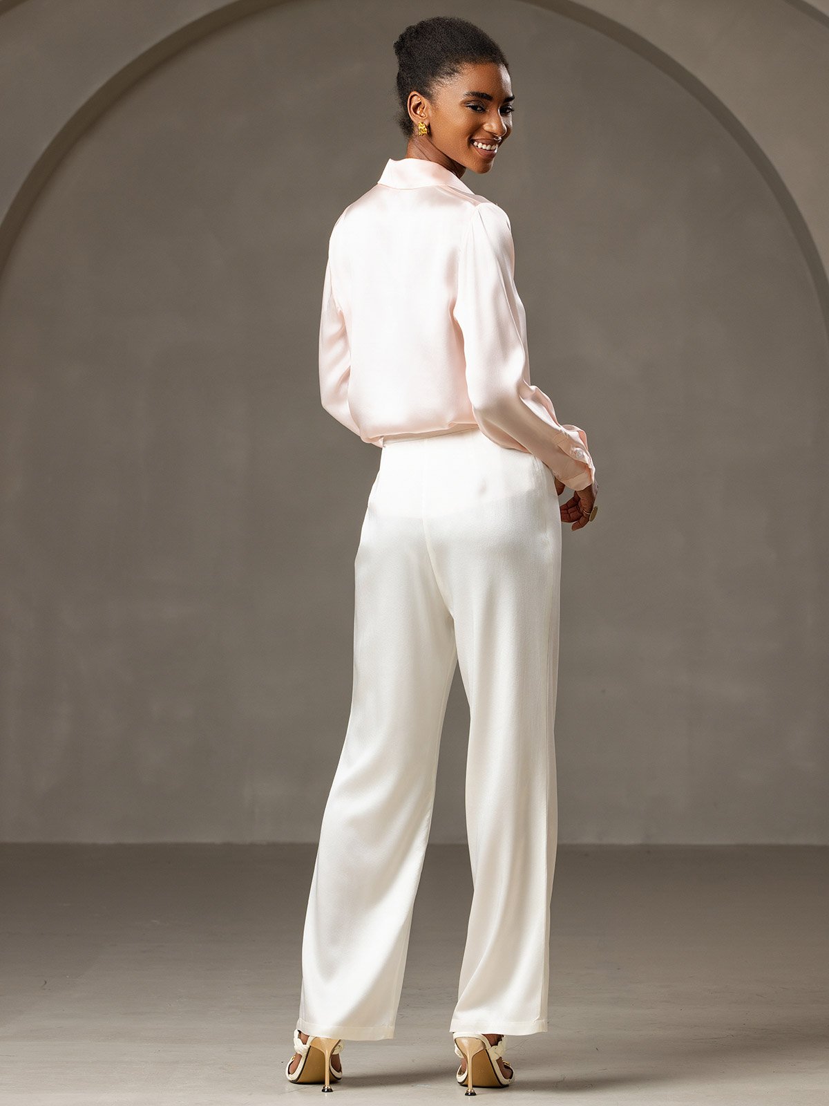 [Hvit] SilkSilky-NO 19Momme Silke Womens Pants 005