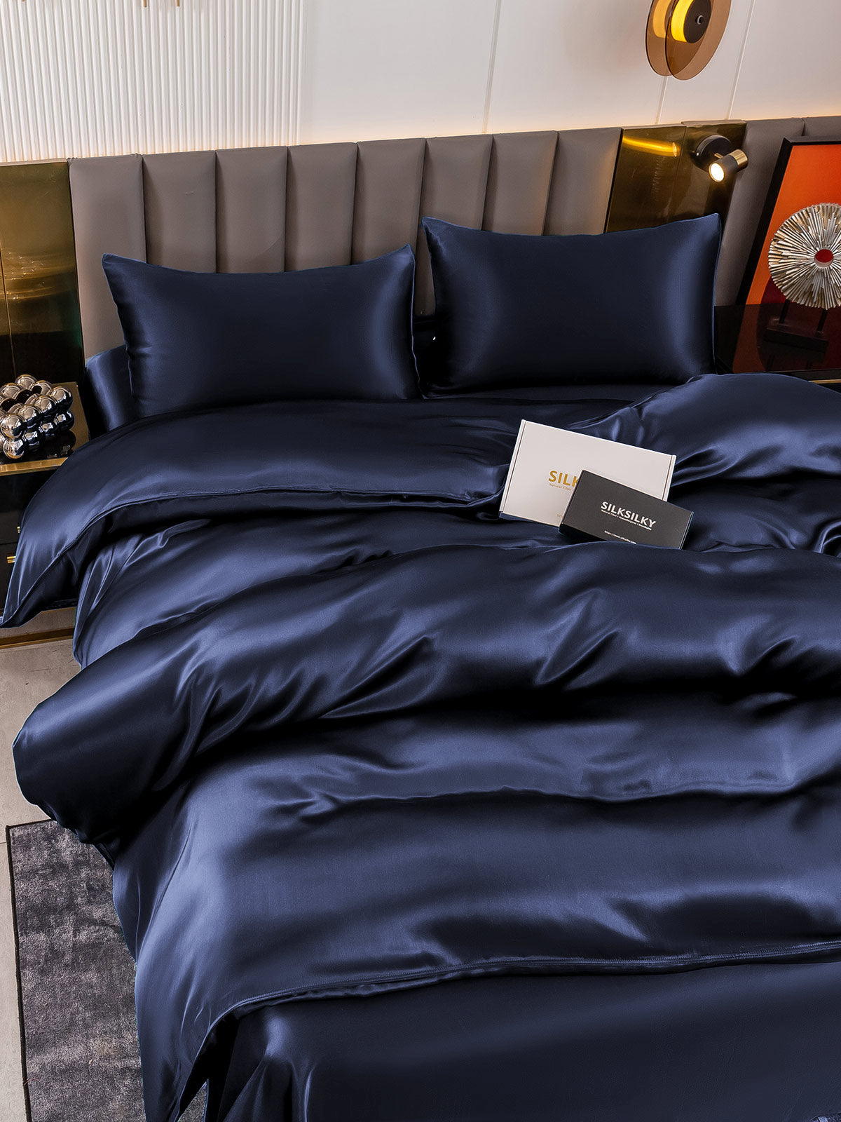 [Mørke blå] SilkSilky-NO 19Momme Bedding Set 004