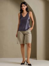[Mørkegrå] SilkSilky-NO Sleeveless V Neck Camisole Topp 007