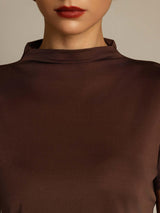 [Kaffe] SilkSilky-NO 100% Silk Jersey Short Sleeve Falsk Krage T-skjorte for Kvinner 004