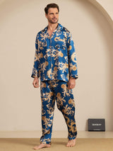 [Navy Drage] SilkSilky-NO Long Sleeve Lapel Collar Pyjamas for menn 004