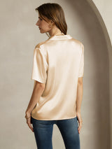 [Champagne] SilkSilky-NO Short Sleeve Lapel Collar Skjorte for Kvinner 002