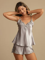[Lysegrå] SilkSilky-NO Spaghetti Strap V Neck Camisole sett 006