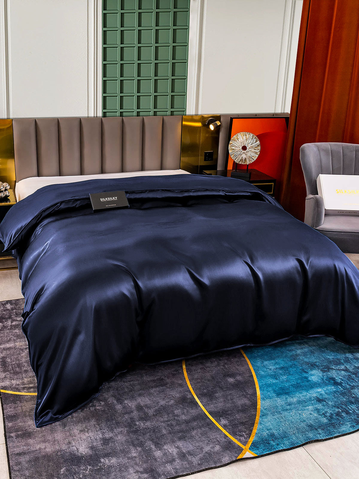 [Mørke blå] SilkSilky-NO 25Momme Duvet Cover 003