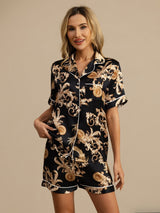[Svart Drage] SilkSilky-NO Short Sleeve Lapel Collar Pyjamas for Kvinner 001
