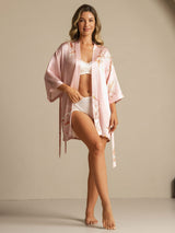[Rosa] SilkSilky-NO 19Momme 3/4 erme Morgenkåpe for Kvinner 006