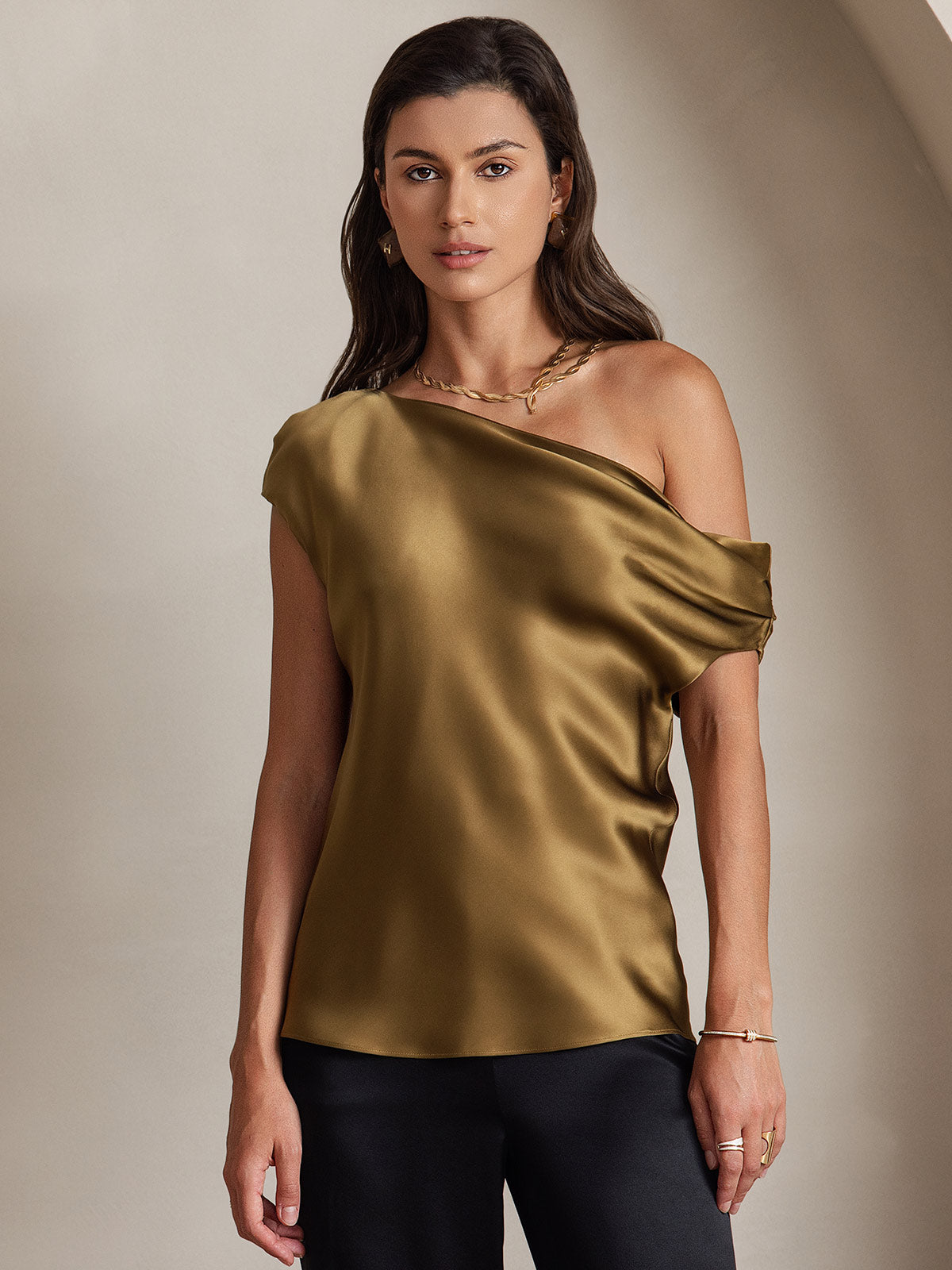 SilkSilky-NO 19Momme Silke Womens T-Shirt Brun 001