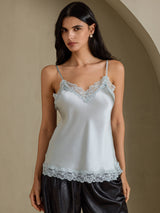 [Gråblå] SilkSilky-NO V Neck Camisole Topp 001