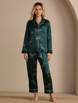 [Smaragd Zebra] SilkSilky-NO Long Sleeve Lapel Collar Pyjamas for Kvinner 001