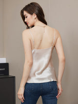 [Beige] SilkSilky-NO Spaghetti Strap V Neck Camisole Topp 002