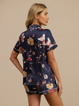 [Marine Blomster] SilkSilky-NO Kort erm Notchkrage Pyjamas for Kvinner 002