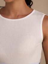 [Hvit] SilkSilky-NO Sleeveless Crew Neck Camisole Topp 005