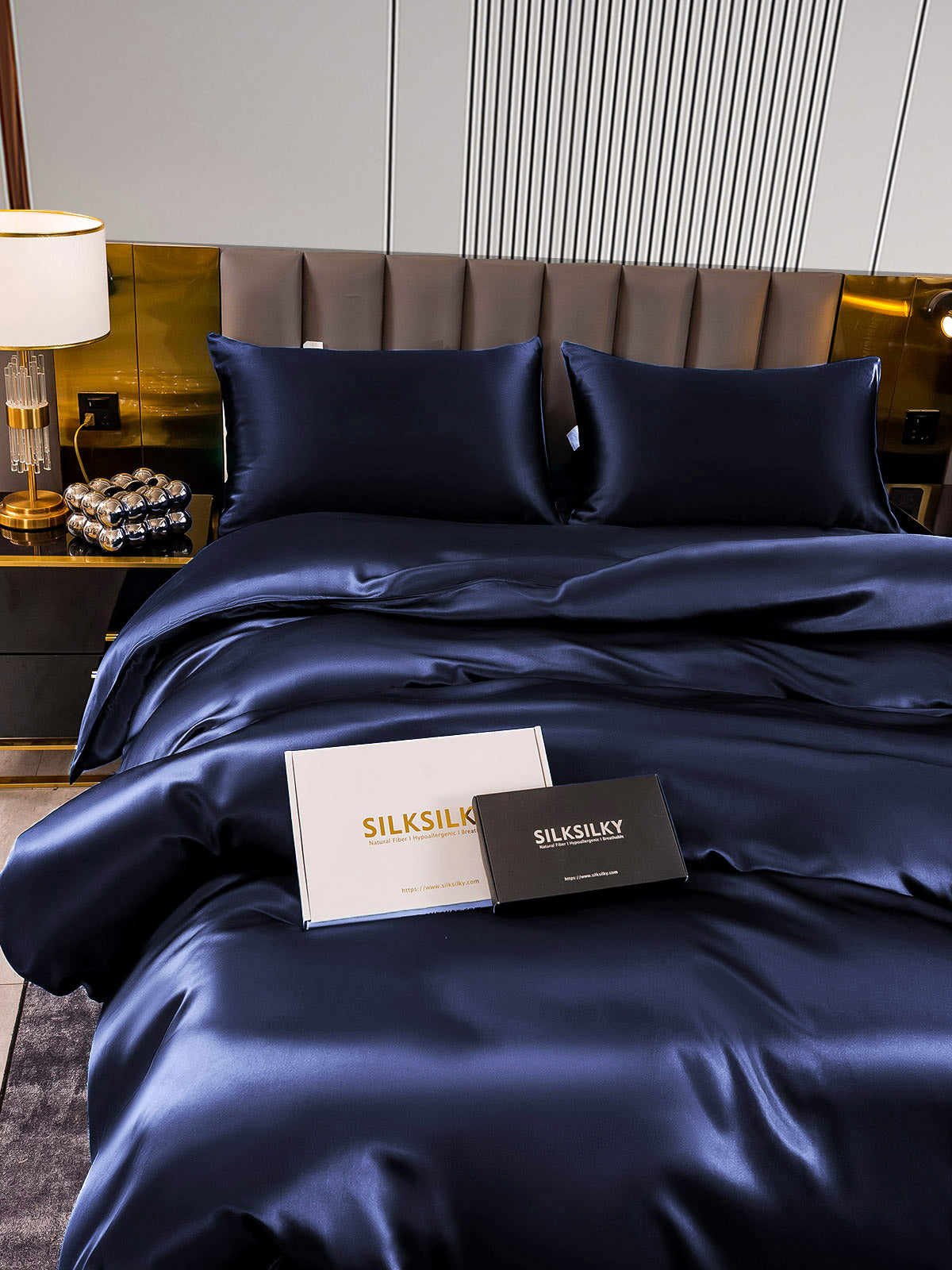 [Mørke blå] SilkSilky-NO 22Momme Bedding Set 006