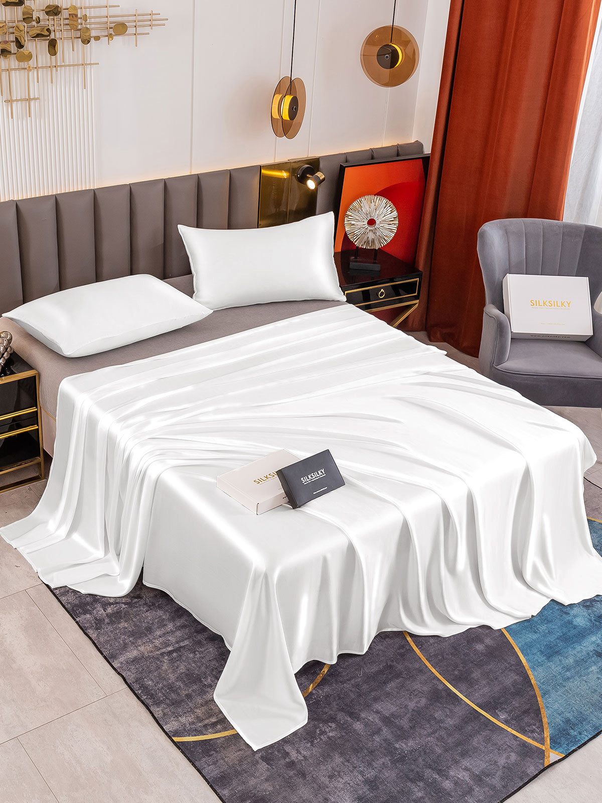 [Hvit] SilkSilky-NO 19Momme Bedding Set 001