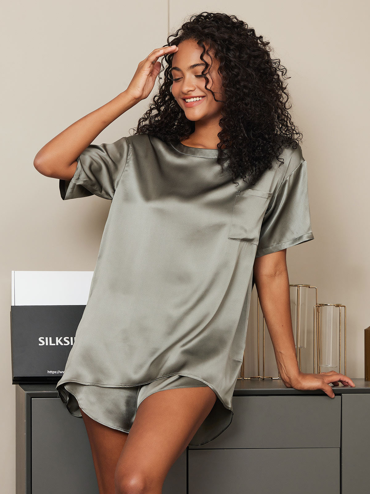 [Grågrønn] SilkSilky-NO Womens Pajamas 003
