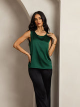 [Mørk Grønn] SilkSilky-NO Sleeveless Round Neck Camisole Topp 007
