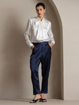 [Hvit] SilkSilky-NO Long Sleeve Tie Neck Damebluser 006