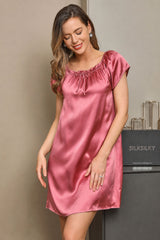 [Blek Mauve] SilkSilky-NO Cap Sleeve Square Neck Nattkjole 005