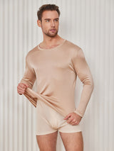 [Beige] SilkSilky-NO Long Sleeve Round Neck T-skjorte for Menn 003