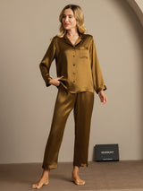 [Brun] SilkSilky-NO Long Sleeve Lapel Collar Pyjamas for Kvinner 004