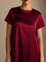 [Mørkerød] SilkSilky-NO Short Sleeve Crew Neck Kjole 004
