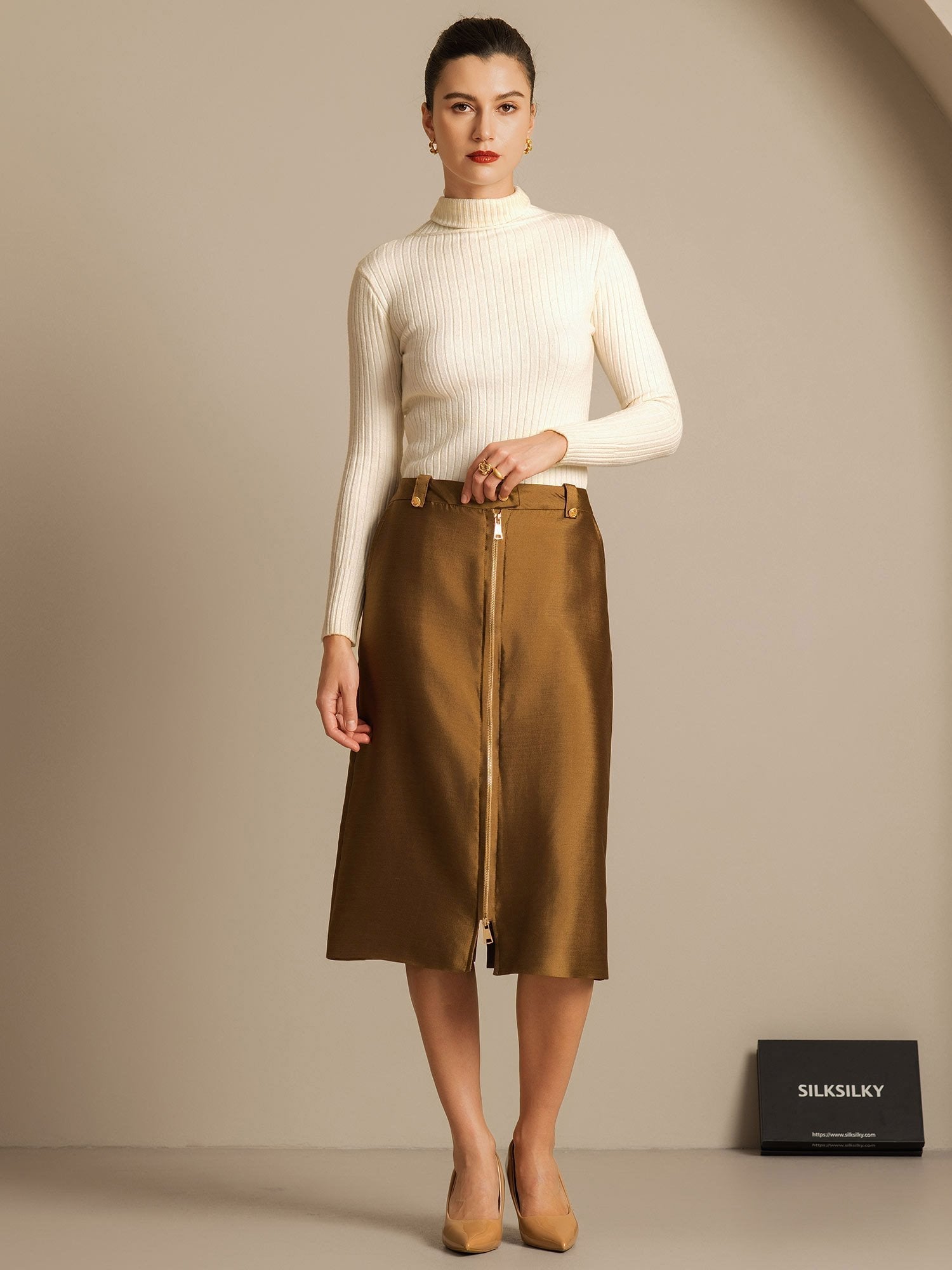 [Bronse] SilkSilky-NO 32Momme Silk-Wool Blend Skirt 008,